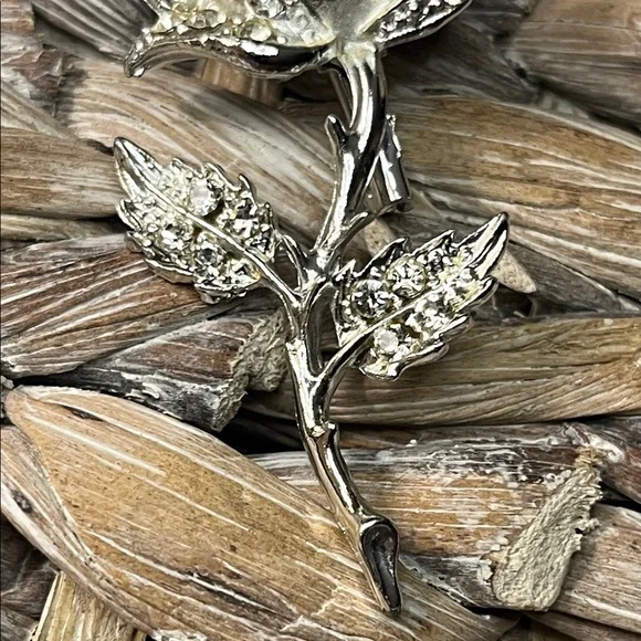 Vintage‎ Rhinestone Rose Brooch - Picture 3 of 5